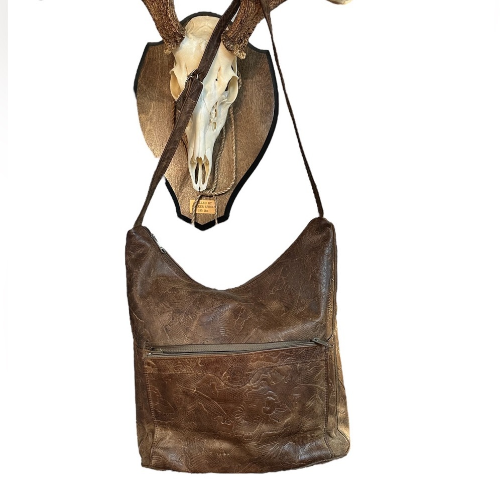 Genuine Leather Native American Embossed Hobo Satchel Shoulder Bag